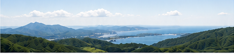 九州の山々と海を望む風景
